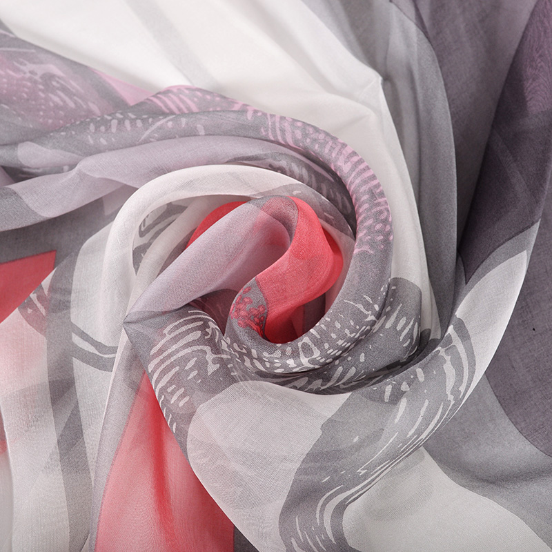 [BYSIFA] Grey Pink Ladies 100% Silk Scarf Printed Fall Chiffon Long Scarves Shawls 180*65cm Women Natural Silk Scarves Echarpes