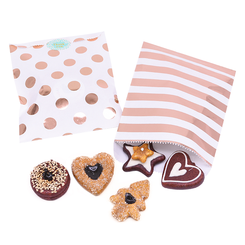 13x18cm Rose Gold Gift Bags Striped Polka Dots Paper Bag for Gift Packaging Food Storage Wedding Birthday Baby Shower Candy Bag
