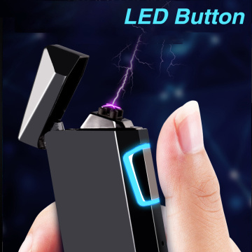 2019 Zinc Alloy LED Touch Cigarette Lighter Windproof Plasma Double Arc Lighters Novelty USB Electric Lighter Gadgets for Men