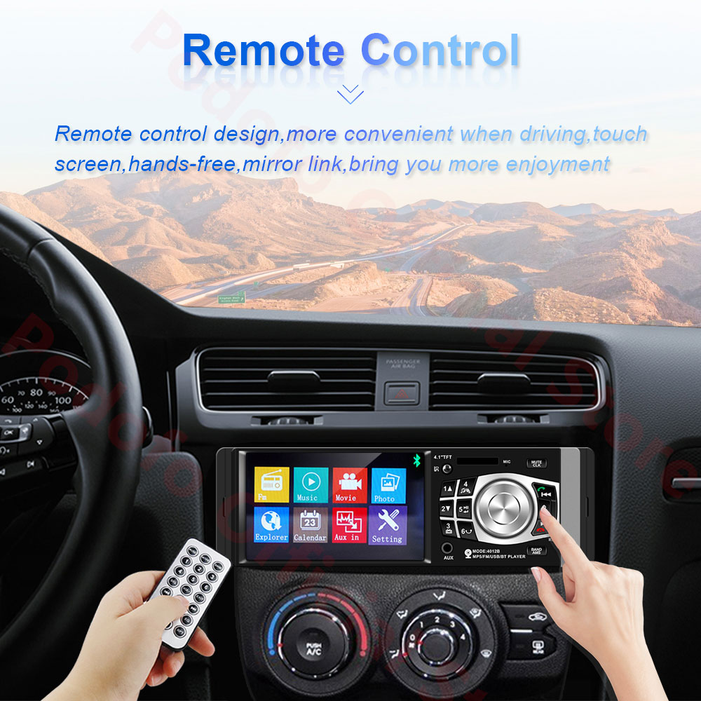 Podofo 1 Din Car radio Auto 4.1'' HD Car Multimedia Player MP3 MP5 Audio Stereo Radio Bluetooth FM Remote Control Video Player