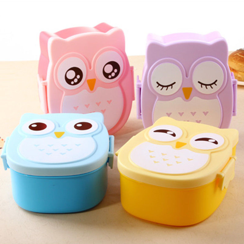 Portable Kids Student Lunch Box Bento Box Container Compartments Case Cute Cartoon Owl Lunch Box Food Container Storage Box