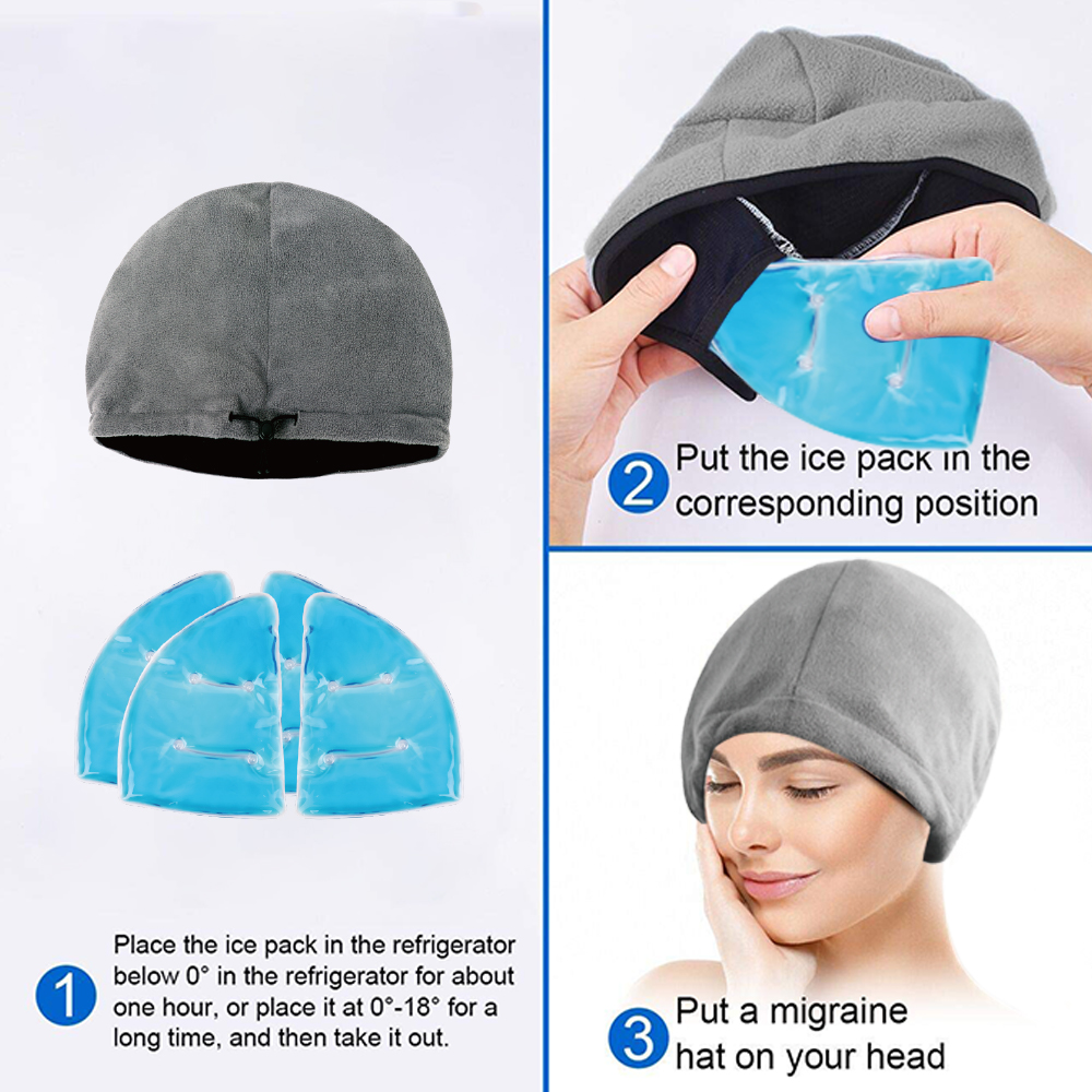 Ice Cap for Relieve headaches Stress Relax pain Head Wrap Ice Pack with Gel Bead for Migraine Hot Cold Therapy Cold Pack Ice Hat