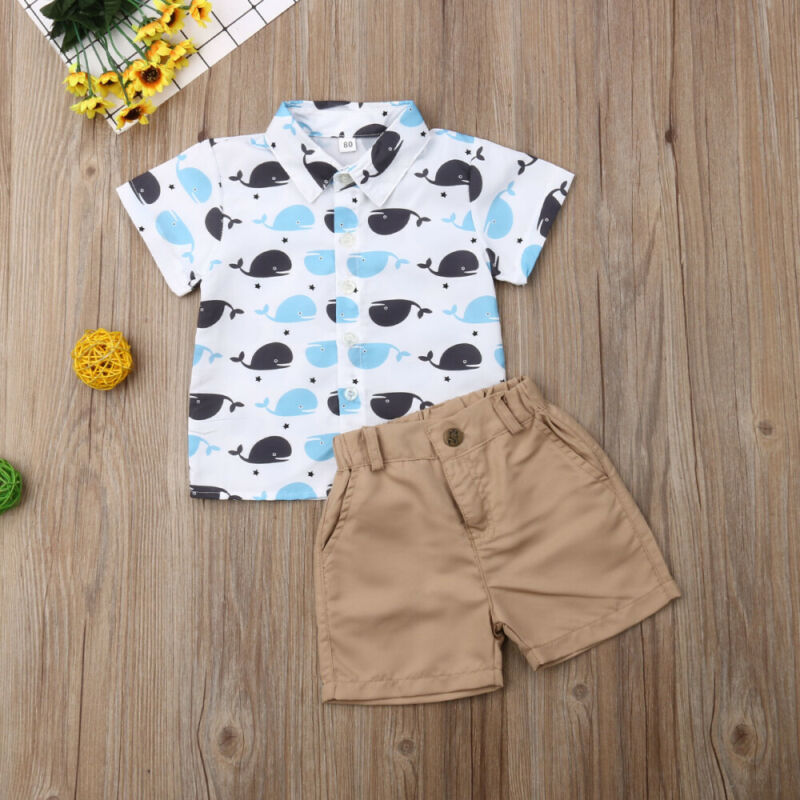 1-6Y Summer Toddler Baby Boys Clothes Sets Whale Tops T-Shirt Pants Shorts 2PCS Outfits