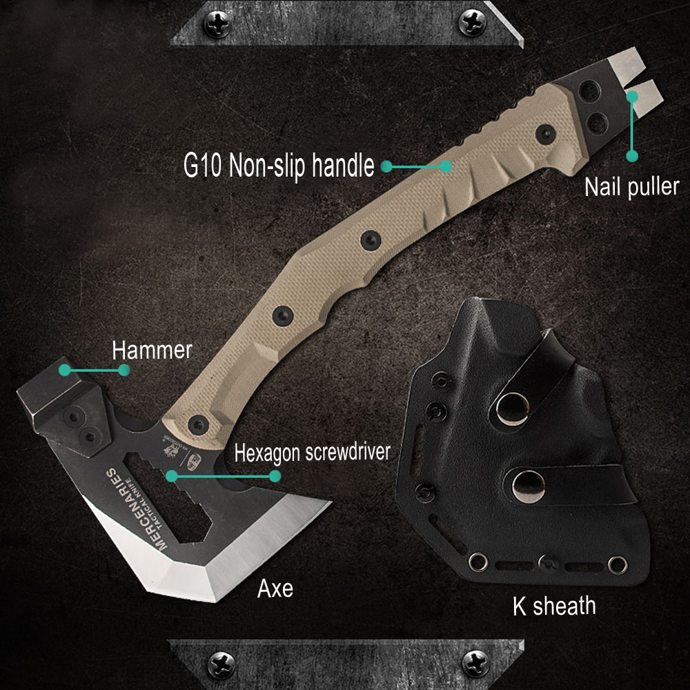 King Sea Folding Knife and Tactical Axe Set G10 Handle Multifuntional Tactical Knife and Weapon Camping Axe Tomahaw Axe set