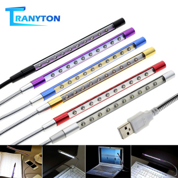 Bright USB Book Light Metal Material 10LEDs Flexible Computer Lamp Reading Light for Notebook Laptop PC USB Night Light 6 Colors