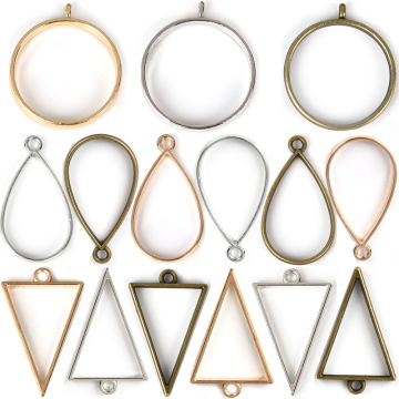 10pcs Open Bezel Blank Frame Drop Round Triangle Hollow Pendants Setting Charm Gold Silver Color Bronze Diy Resin Jewelry Making