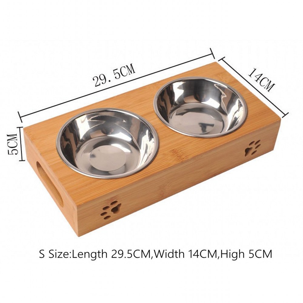 High Quality Cat Dog Feeders Bowls Bamboo Tableware Stainless Steel Pet Food Water Bowl Anti Skid Dog Bowls Pet Supplies