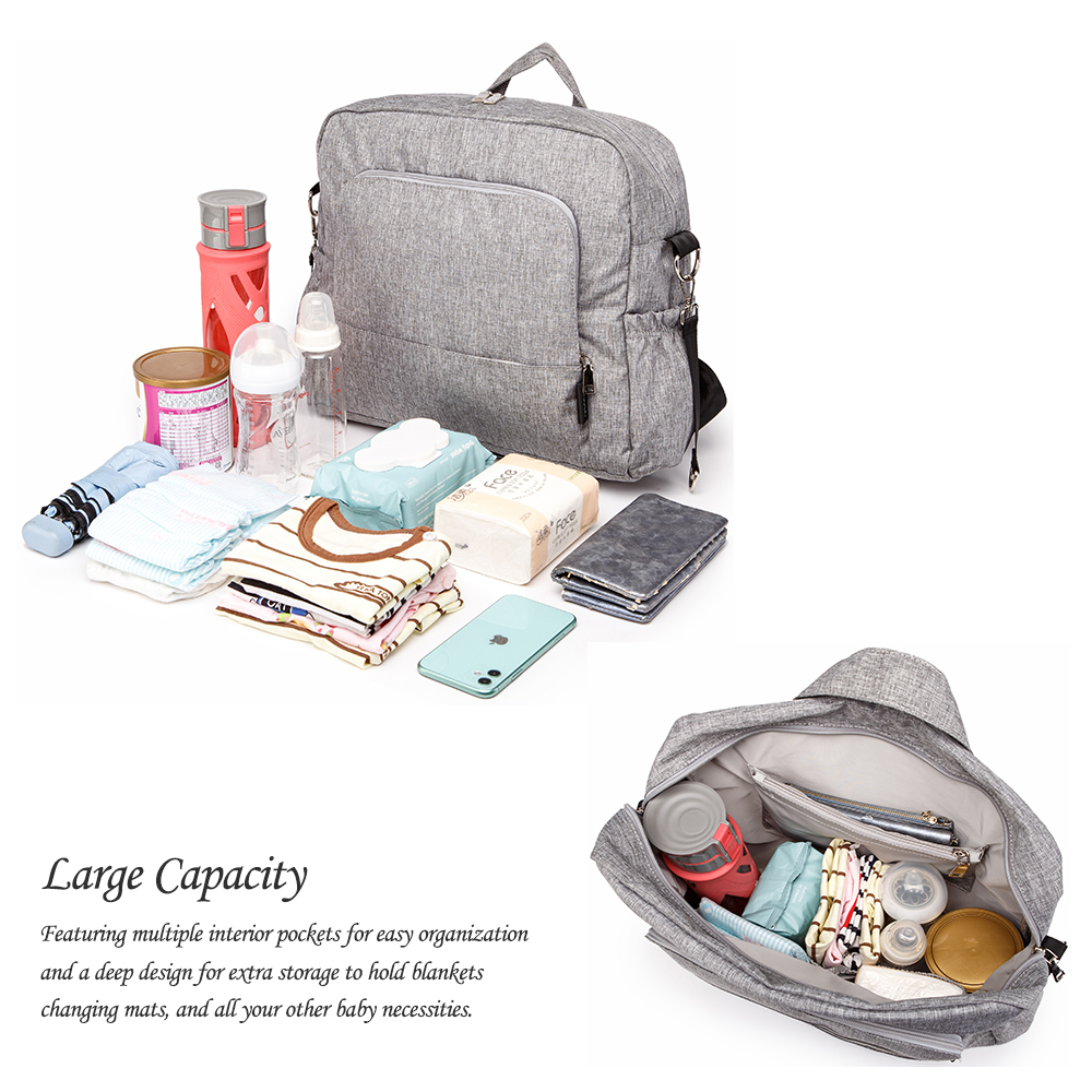 Soboba Large Gray Diaper Bag Fashion Waterproof Multi-functional Diaper Backpack Nursing Changing Bag for Baby Care Stylish Bag