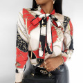 Women Elegant Floral Print Blouse Shirt 2020 Autumn New Casual Long Sleeve Button Tops Lady Sexy Bandage Turn-Down Collar Blusa