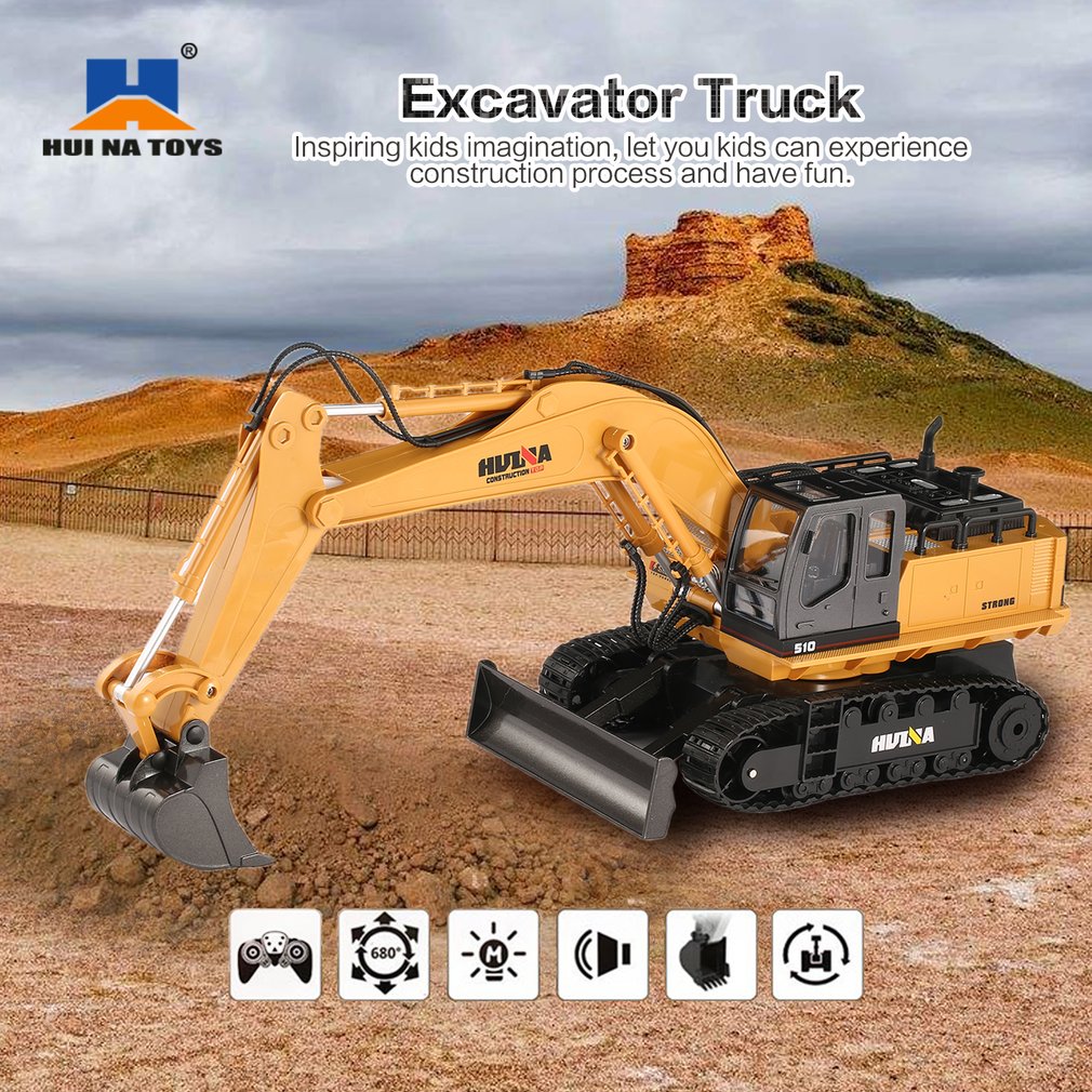 Huina 1510 RC Excavator Car 2.4G 11CH Metal Remote Control Engineering Digger Truck Model Electronic Heavy Machinery Toy
