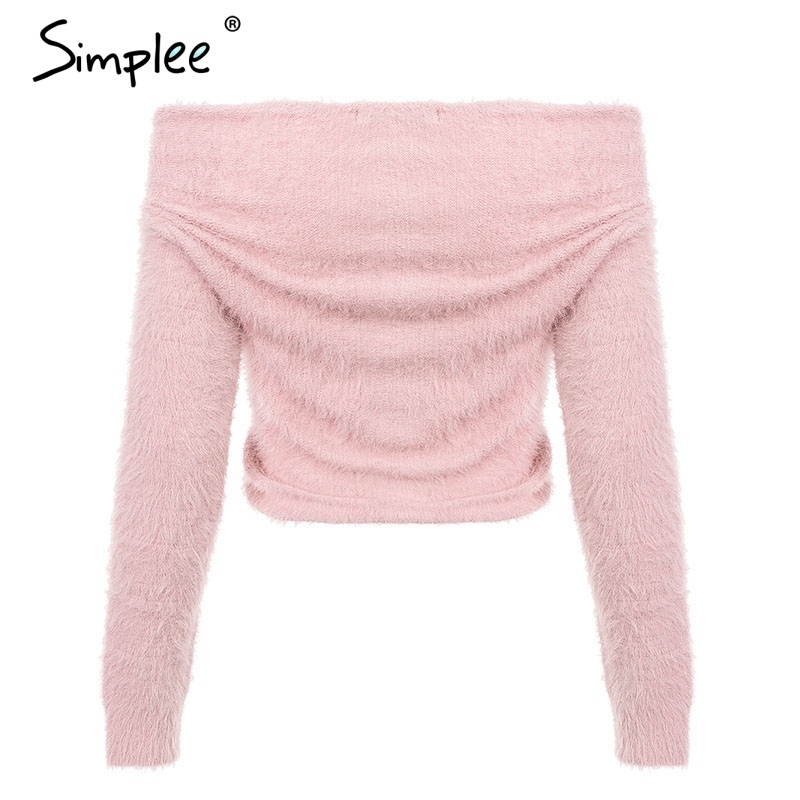 Simplee Sexy off shoulder cross knitted women sweater Long sleeve tude short pullovers party Autumn winter jumpers streetwear