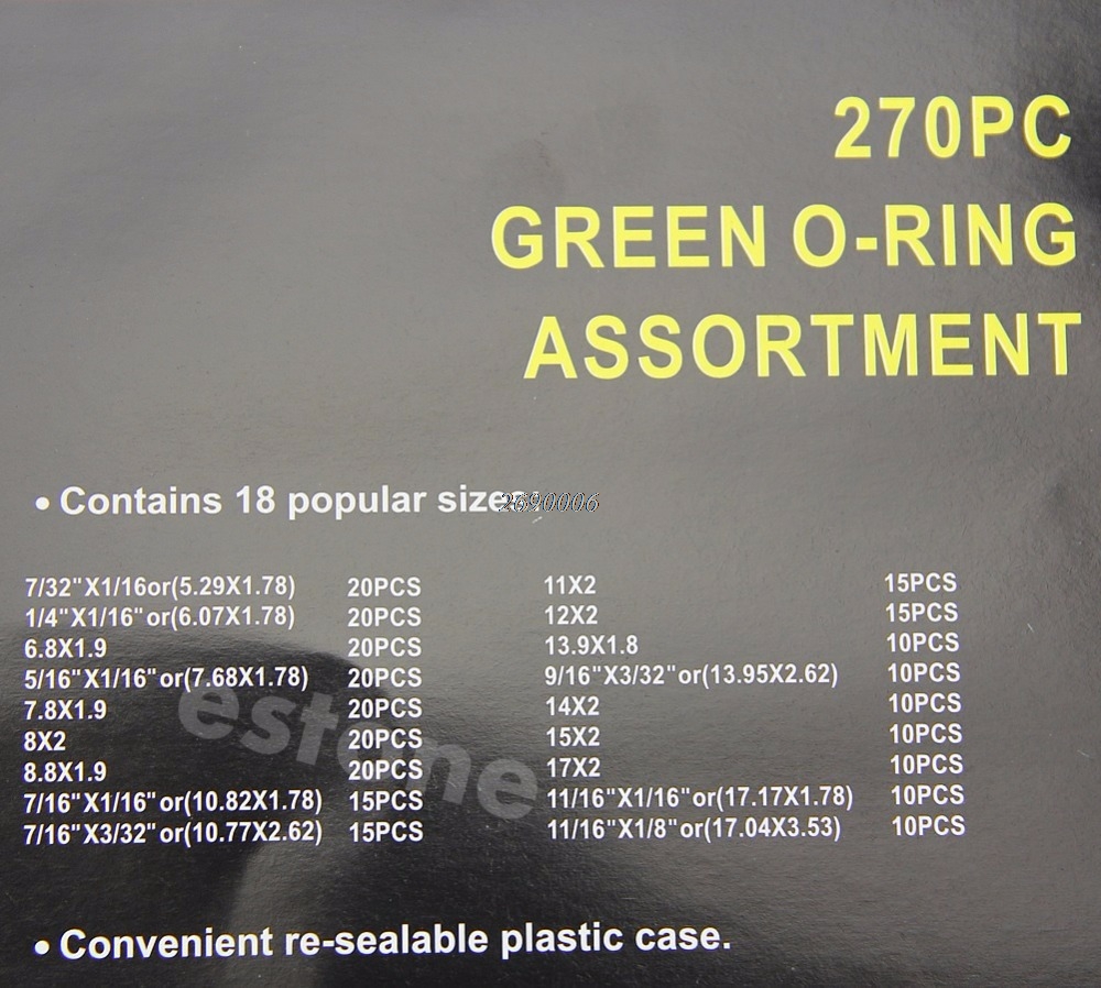 High Quality Rubber 270Pcs 18 Sizes O-ring Kit Green Metric O ring Seals Nitrile