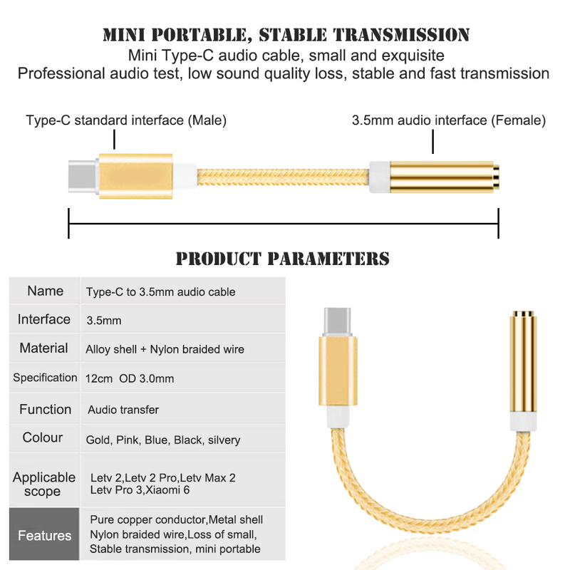 Cable Adapter USB-C to 3.5mm communication cable for xiaomi USB Cable for xiaomi redmi note 5 USB Type C to 3.5 mm Cable Adapter