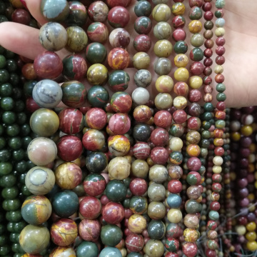 Natural stone beads Picasso 4/6/8/10/12mm Round Ball loose beads for Jewelry Making Necklace DIY Bracelets Accessories