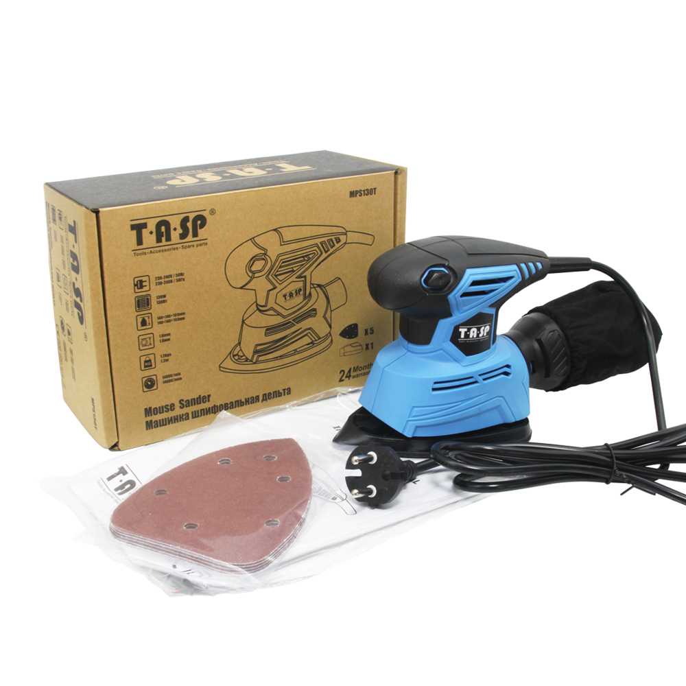 TASP 130W Electric Mouse Sander Detail Sanding Machine Woodworking Tools for Wood with Dust Collection Bag & 5 Sandpapers
