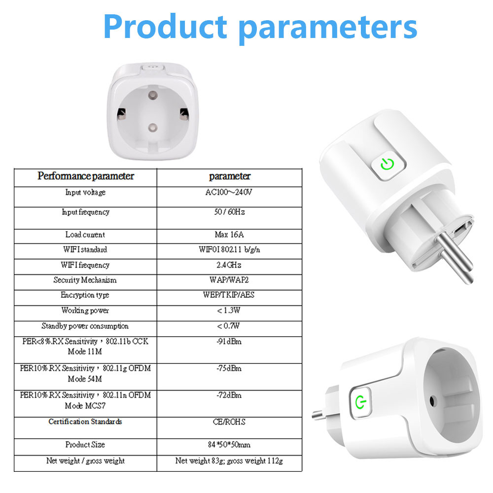 SMATRUL Tuya WiFi EU Smart Plug 16A 220V Adapter Wireless Remote Voice Control Power Monitor Timer Socket for Google Home Alexa