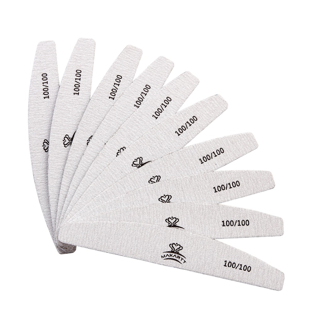 Makartt 100pcs/ pack Zebra Nail Files Washable Double-Side Emery Board 150/150,100/100 Grit Half moon Nail Buffering Files