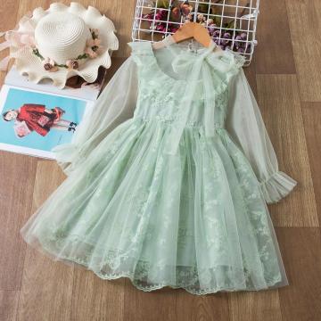 Lace Girls Dress Brand Bow Ribbons Autumn Princess Dress Girls Wedding Dress 3-8Years Kids Dresses Children Ceremony Prom Gown