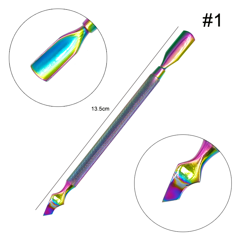 1pcs Nail Art Chameleon Cuticle Pusher Double Sided Stainless Steel Stick Scissor Dead Skin Remover For UV Gel Polish Nails Tool