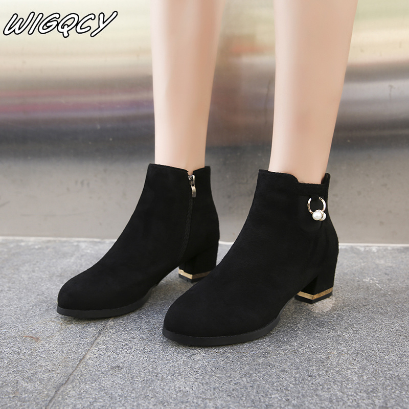 Plus velvet booties female 2020 winter new suede single boots highheeled bare boots Pointed fashion boots matte women boots tide