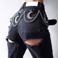 InsGoth Punk Hip Hop Metal Belt PU Leather Belt Gothic Streetwear Chain Moon Goth Belt Dance Streetwear Individual Women Belt