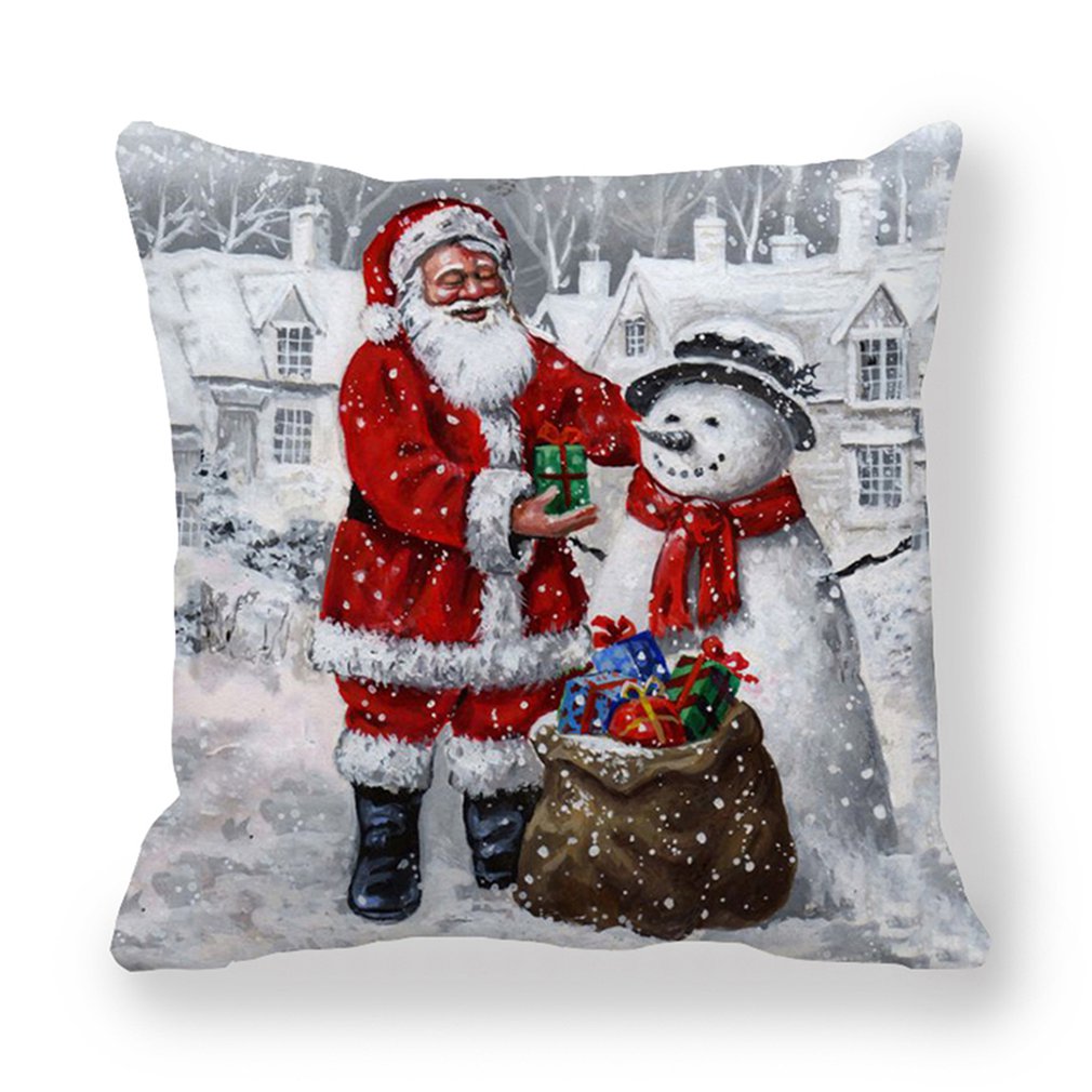 1pcs 2020 Pillow Case Santa Claus Print Old Man Sofa Bed Home Decor Pillowcase Bedroom Cushion Cover Merry Christmas 44x44 Cm