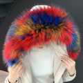Faux Raccoon Fur Scarf Winter Hood Fur Decor Shawl Multicolor Fake Fur Scarf Winter Coat Fur Collar