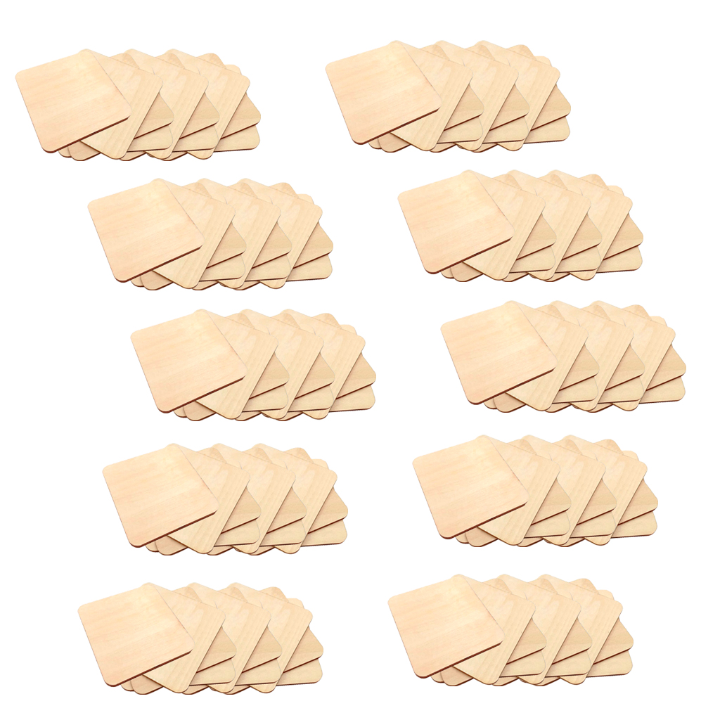 100pcs Natural Square Wooden Slices Log Square Chips DIY Wood Craft Supplies