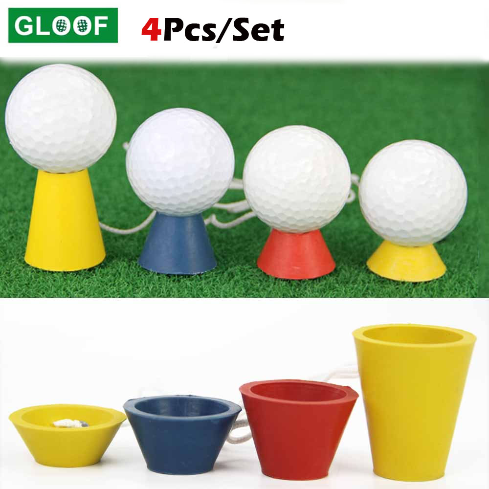 4Pcs/Set Different Heights Golf Tees Golf Winter Rubber Tee with Rope Golf Ball Holder