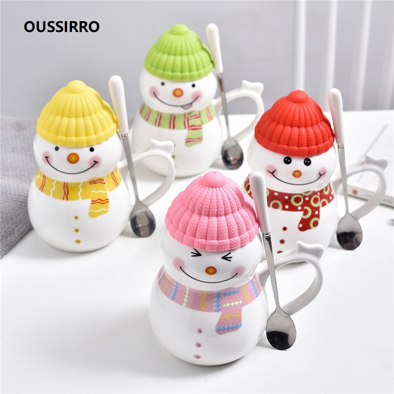 EWAYS New Christmas Ceramic Coffee Mug 3D Snowman Creative Cartoon Milk Breakfast Cup Christmas Gift