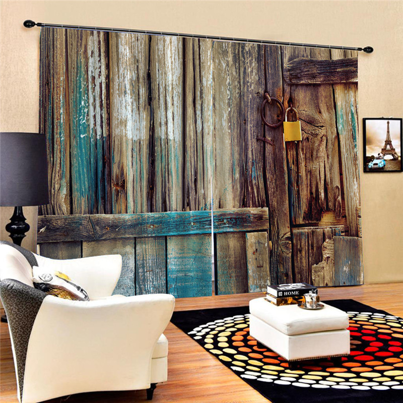 Timber Curtain Waterproof Polyester Wooden Door Digital Print Curtain For Bathroom Decoration 3D Blackout for Living room Oct29