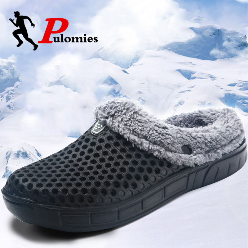 PULOMIES Men and Women Winter Slippers Fur Slippers Warm Fuzzy Plush Garden Clogs Mules Slippers Home Indoor Couple Slippers