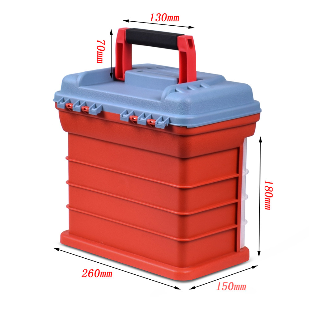 NEWACALOX Outdoor Toolbox 4 Layer Fishing Tackle Portable Tool Case Screw Hardware Plastic Storage Box with Locking Handle