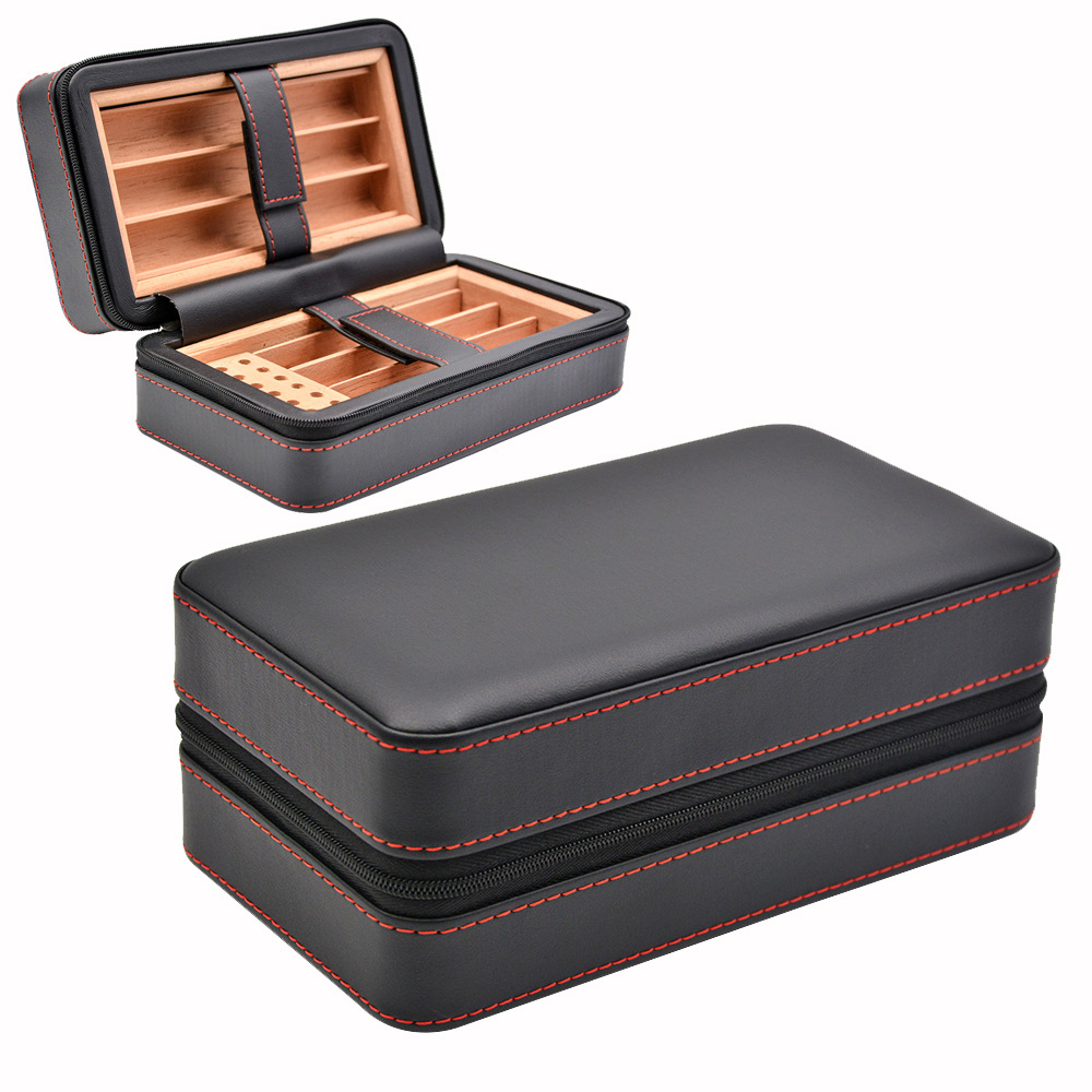 6 Slot Portable Cigar Humidor Box Crocodile Leather Cigars Case Cedar Wood Cigars Lighter Cutter Holder Humidifier Travler