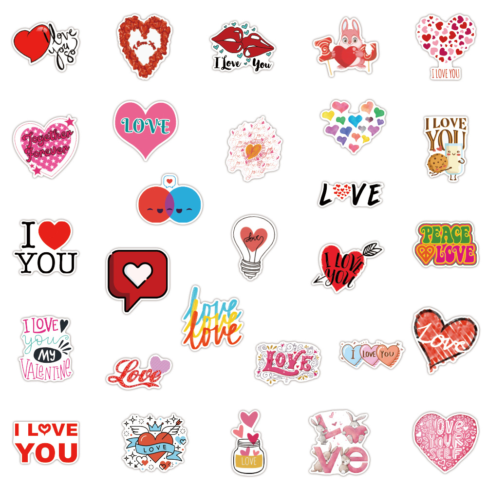 50Pcs LOVE Stickers For Notebook Laptop Scrapbooking Material Adesivos Pink Stickers Vintage Valentine's Day Craft Supplies