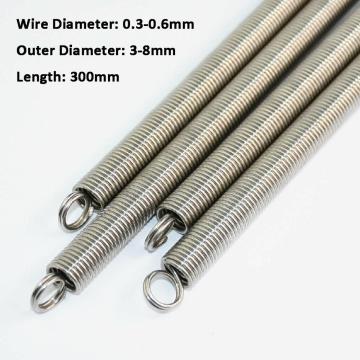 1Pcs 300mm Dual Hook Long Expansion Tension Spring Hardware Accessories 304 Stainless Wire Dia 0.3-0.6mm Outer Dia 3-8mm