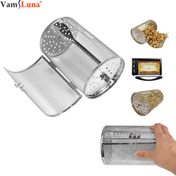 Coffee Grill Basket, 14X23cm Stainless Steel Bakeware Oven Roast Baking Rotary Nuts Beans Peanut BBQ Grill Kitchen Cooking Tool