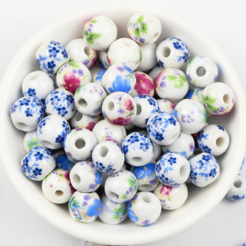 JHNBY 50pcs Decal Ceramic beads 8/10/12MM Plum and Peony Spacer Round Loose beads for Jewelry bracelets making DIY accessories