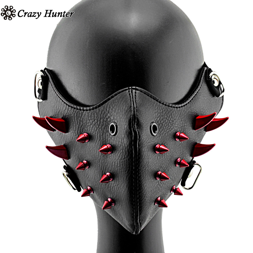 Biker Motorcycle Mask Red Metal StuddedCosplay Steampunk Masque Unisex