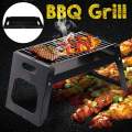 47.6x21.9x4cm Portable Stainless Steel BBQ Grill Non-stick Surface Folding Barbecue Grill Outdoor Camping Picnic Tool