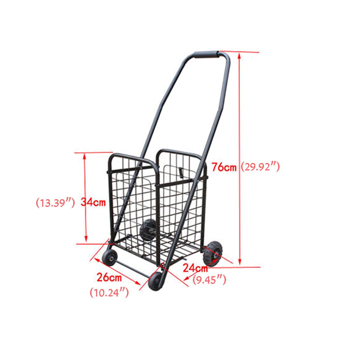 Portable Folding Shopping Cart Trolley Basket Grocery Travel Shopping Supermarket Folding Trailer 25KG Bearing 37x32x76cm Black