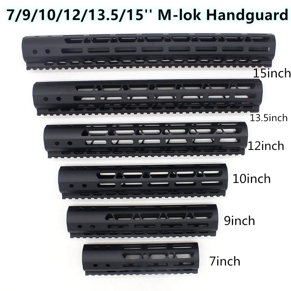 7/9/10/12/13.5/15'' inch M-lok Handguard Rail Free Float Mount System Ultralight Picatinny Rails Black Anodized Fit .223