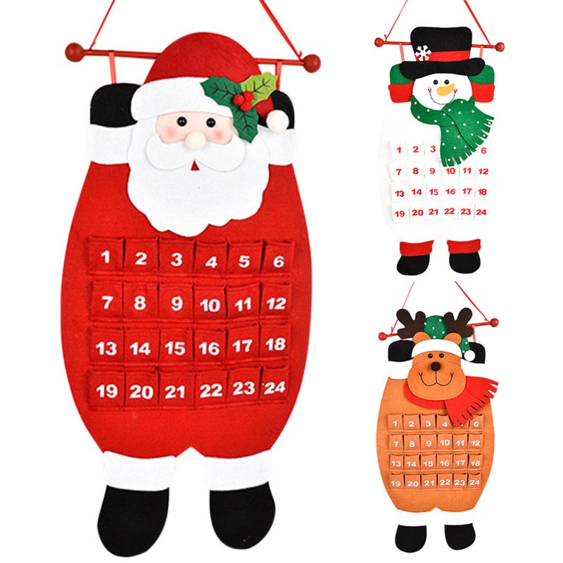 2021 New Year Applique Christmas Advent Calendars Large Felt Fabric Christmas Tree Calendar With Pockets Xmas Home Decoration