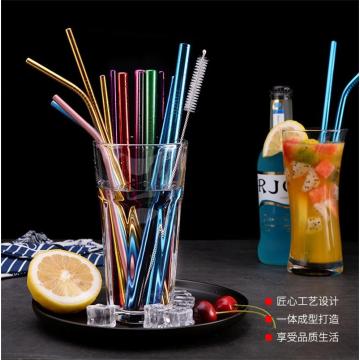 4/8pcs Reusable Metal Drinking Straw High Quality 304 Stainless Steel colorful black Metal Straw with Cleaner Brush 215*6mm