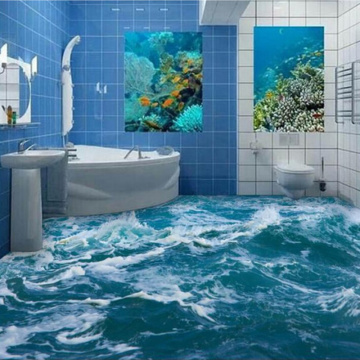 Custom 3D Floor Mural Wallpaper Sea Water Wave Bathroom 3D Floor Mural PVC Waterproof Self-adhesive Vinyl Wallpaper Home Decor