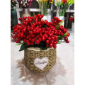 7 Branches Red artificial berry flowers bouquet artificial fruit plants mini leaf outdoor living room wedding decoration