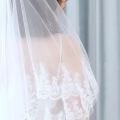 2 Tier Double Layer Women Wedding Veil Glitter Sequins Embellished Eyelash Scalloped Lace Trim Comb Bridal Veil Party Costume