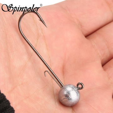 Spinpoler 4Pcs Lead Round Ball Jig Head Hook 5g7g10g14g Fishing Hook Lead Jig Lure Metal Baits For Soft Worm Fishing Accessories