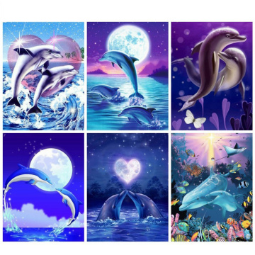 Diamond Embroidery Animal 5d Diy Diamond Painting Dolphin Full Square/Round Drill Mosaic Picture Home Decor