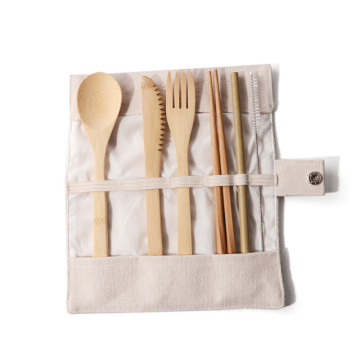 Bamboo Knives Forks Spoons With Bag Portable Camping Wooden Cutlery Set Picnic Outdoor Tableware With Case